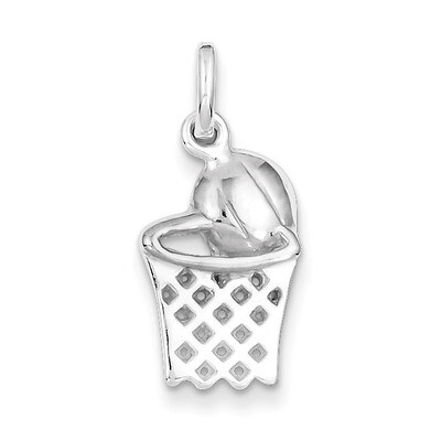 Basketball in Hoop Charm Sterling Silver QC276, MPN: QC276, 883957906492