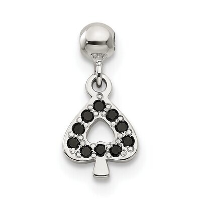 Black CZ Diamond Dangle Spade Charm Sterling Silver Mio Memento QMM183, MPN: QMM183,
