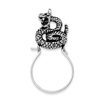 Antiqued &amp; Textured Snake Charm Holder Chain Slide Sterling Silver QC8749