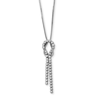 CZ Diamond Knotted Snake Chain Necklace 19 Inch Sterling Silver Rhodium-plated Polished QG3898-18, …