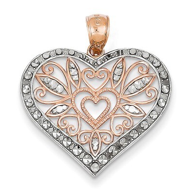 Diamond Cut Fancy Heart Pendant 14k Rose Gold D4358, MPN: D4358, 886774256313