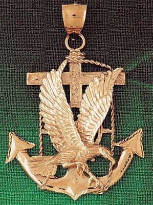 Dazzlers Jewelry Eagle On Anchor Pendant Necklace Charm Bracelet in Yellow, White or Rose Gold 2865…