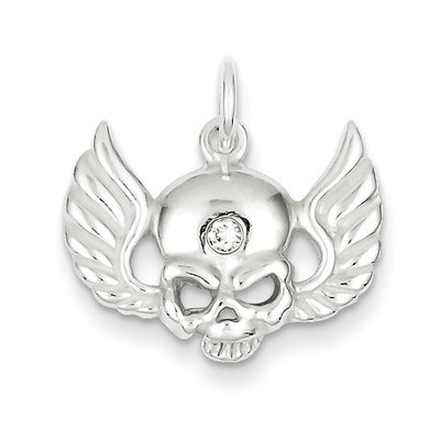 Skull with Wings Charm Sterling Silver Diamond QC5154, MPN: QC5154, 883957912400