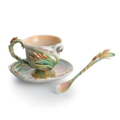 Franz Porcelain Swan Lake Cup Saucer Spoon Set FZ01546, MPN: FZ01546,