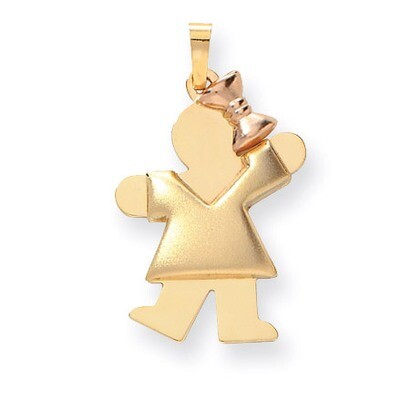 Puffed Girl with Bow on Right Engravable Charm 14k Gold XK233, MPN: XK233, 883957377384