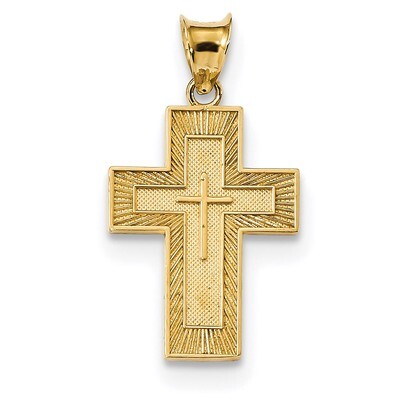 Reversible Lord&#39;s Prayer in Spanish Cross Pendant 14k Gold Textured K6165, MPN: K6165, 883957181844