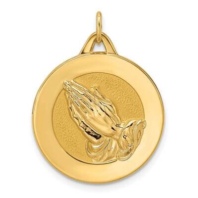 Satin Solid Praying Hands Disc Pendant 14k Gold Polished XR1951, MPN: XR1951,