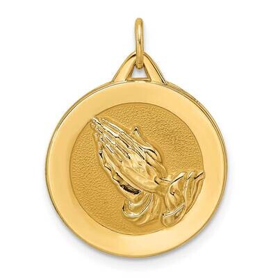 Satin Solid Praying Hands Disc Pendant 14k Gold Polished XR1949, MPN: XR1949,