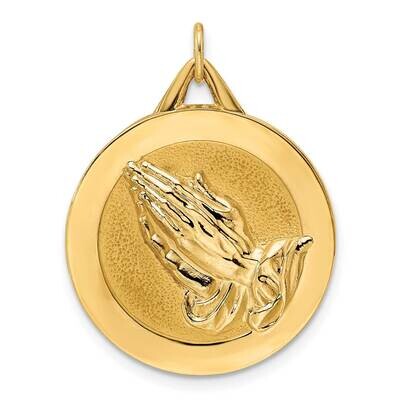 Satin Solid Praying Hands Disc Pendant 14k Gold Polished XR1953, MPN: XR1953, 196904068755