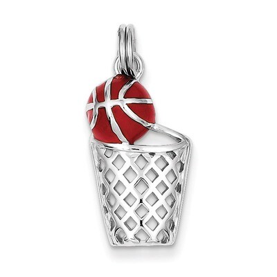 Enamel Basketball &amp; Hoop Charm Sterling Silver QC6493, MPN: QC6493, 886774759739