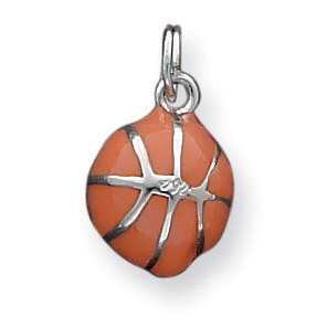 3D Orange Enameled Basketball Charm Sterling Silver QC5129