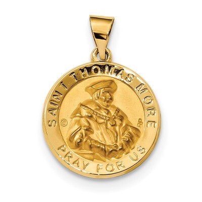 Satin Saint Thomas More Hollow Medal Pendant 14k Gold Polished XR1696, MPN: XR1696, 883957323282