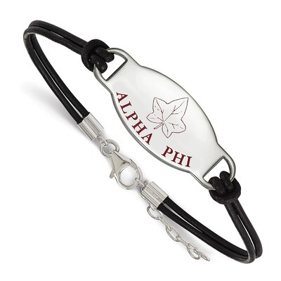 Alpha Phi Enameled Black Leather Bracelet Sterling Silver SS018APH-BK-7, MPN: SS018APH-BK-7, 191101…