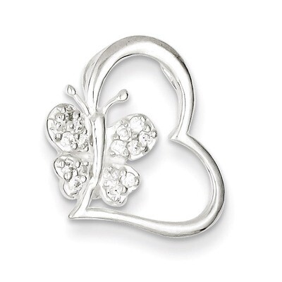 Heart with Butterfly Slide Sterling Silver Diamond QP2702, MPN: QP2702, 883957533568