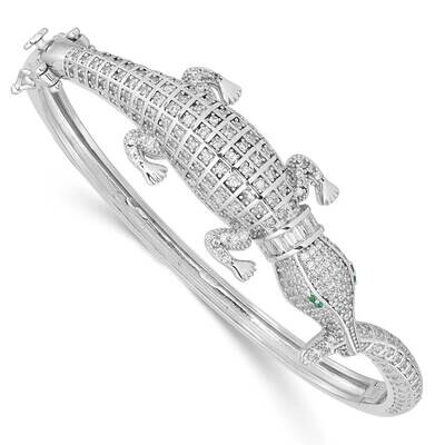 CZ Diamond Alligator Hinged Bangle Sterling Silver Rhodium-Plated Polished QB1447, MPN: QB1447, 196…