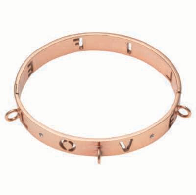 Nikki Lissoni Love Life Bangle of 1cm with Three Loops Where Charms Can Be Attached Rose Gold-Plate…