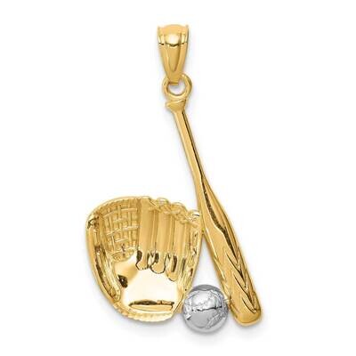 Baseball Glove Bat Ball Pendant 14k White Gold Rhodium C4686, MPN: C4686, 883957222493