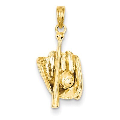 3-Dimensional Glove Bat Ball Baseball Pendant 14k Gold Polished C2656, MPN: C2656, 637218020300