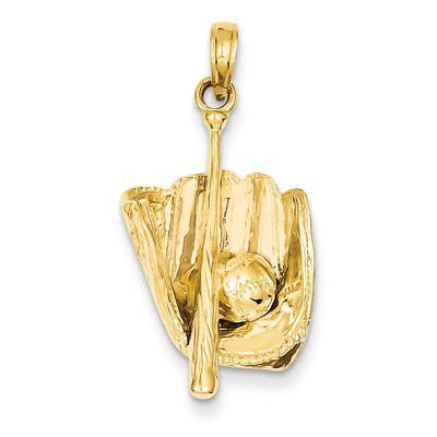 3-Dimensional Glove Bat Ball Baseball Pendant 14k Gold Polished C2657, MPN: C2657, 637218020249