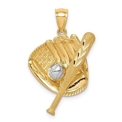 White Rhodium Baseball Bat Glove Ball Pendant 14k Gold Diamond-cut C4687, MPN: C4687, 886774079080