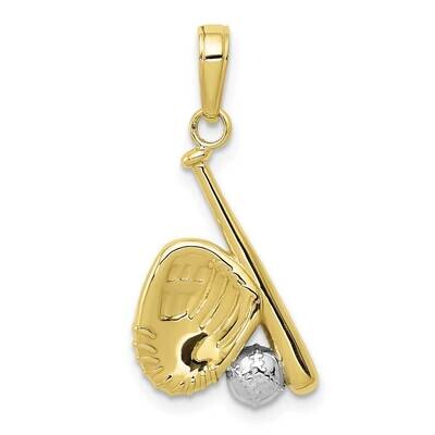 Baseball Bat Glove Pendant 10k Gold with Rhodium 10K4947, MPN: 10K4947,