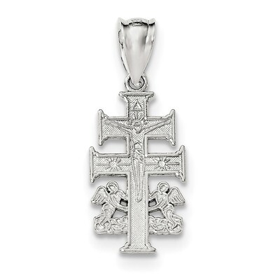 Caravaca Double Cross with Angels Crucifix Pendant Sterling Silver Polished QC8141, MPN: QC8141, 19…