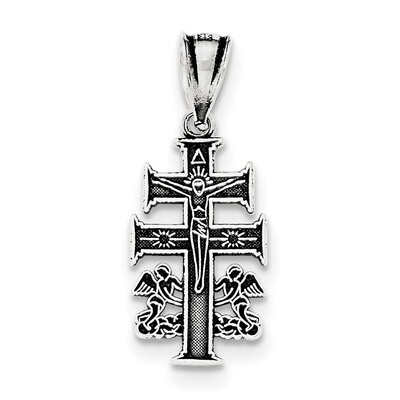 Caravaca Double Cross with Angels Crucifix Pendant Sterling Silver Antiqued QC8140, MPN: QC8140, 19…
