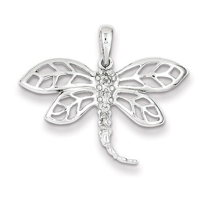 Diamond Dragonfly Pendant Sterling Silver Rhodium QDX237, MPN: QDX237, 883957145662
