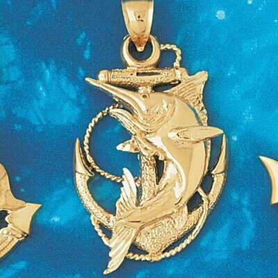 Dazzlers Jewelry Ship Anchor with Trout Fish Pendant Necklace Charm Bracelet in Yellow, White or Ro…