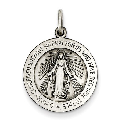 Miraculous Medal Antiqued Sterling Silver QC468, MPN: QC468, 191101182266