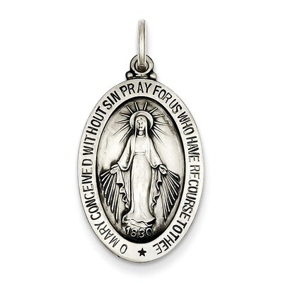 Miraculous Medal Antiqued Sterling Silver QC457, MPN: QC457, 191101182181