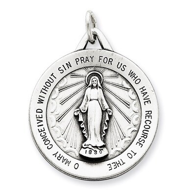 Miraculous Medal Antiqued Sterling Silver QC5519, MPN: QC5519, 191101183065