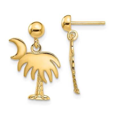 Charleston Palm Tree with Moon Dangle Earrings 14k Gold TE871, MPN: TE871, 637218137879