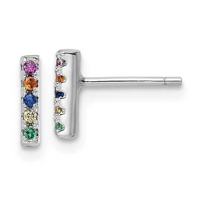 Multi-Color CZ Diamond Post Earrings Sterling Silver Rhodium-Plated Polished QE16150, MPN: QE16150,…