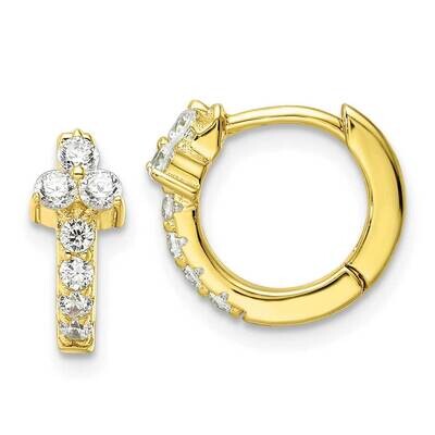 Gold-Tone CZ Diamond Hinged Huggie Hoop Earrings Sterling Silver Polished QE16311, MPN: QE16311, 19…