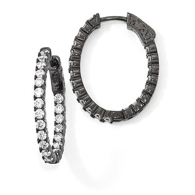 Black-Plated In &amp; Out CZ Oval Hoop Earrings Sterling Silver QE7997B, MPN: QE7997B, 883957176925