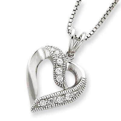 16 Inch Heart Pendant on 16 Box Chain Necklace Sterling Silver Diamond QG1046-16, MPN: QG1046-16, 8…