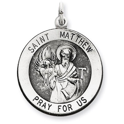 Saint Matthew Medal Antiqued Sterling Silver QC5744, MPN: QC5744, 191101184017