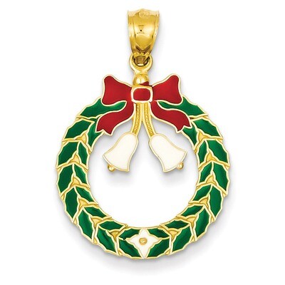 Enameled Christmas Wreath Pendant 14k Gold K3181, MPN: K3181, 637218117444