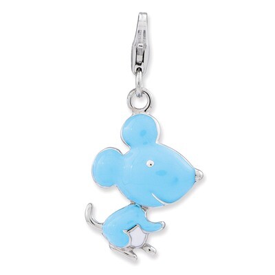 3-D Mouse Charm Sterling Silver Enameled QCC740 by Amore La Vita, MPN: QCC740, 886774234748