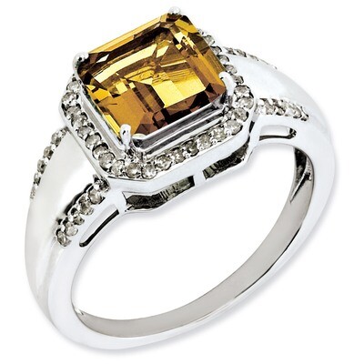 Square Diamond &amp; Whiskey Quartz Ring Sterling Silver QR3080WQ, MPN: QR3080WQ, 883957403854