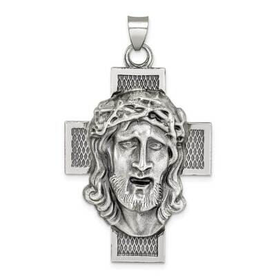 Hollow Satin Antiqued Jesus Cross Medal Sterling Silver QC9412, MPN: QC9412, 883957773353