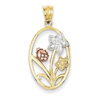 Diamond-cut Oval Floral Pendant 14k Two-Tone Gold K4214, MPN: K4214, 883957140681