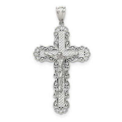 Filigree Cross INRI Crucifix Pendant Sterling Silver Polished QC8322, MPN: QC8322, 191101360138