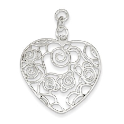 Filigree Heart Pendant Sterling Silver Polished QP1918, MPN: QP1918, 191101464430
