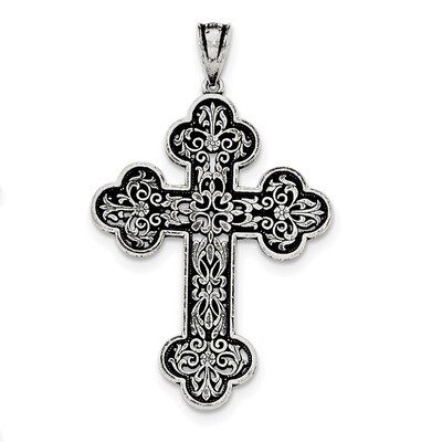 Large Filigree Cross Pendant Sterling Silver Antiqued QC8132, MPN: QC8132, 191101457340