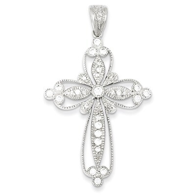 Filigree Cross Pendant Sterling Silver Diamond QC5304, MPN: QC5304, 883957912790