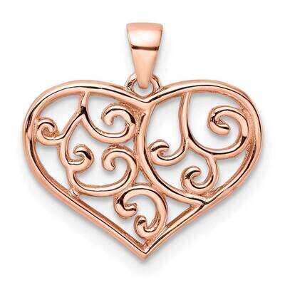 Rose Tone Filigree Heart Pendant Sterling Silver QC11010, MPN: QC11010,