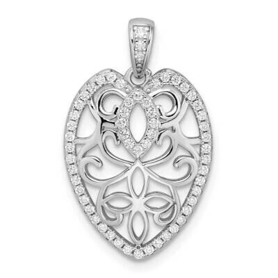 CZ Diamond Filigree Leaf Pendant Sterling Silver Rhodium-Plated QP5462, MPN: QP5462,