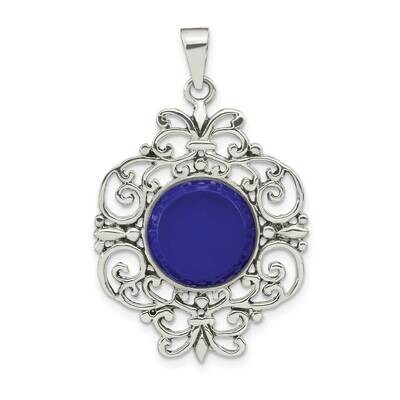 Oxidized Dyed Blue Agate Filigree Fancy Pendant Sterling Silver QP5574, MPN: QP5574,